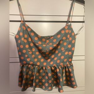 OLIVE GREEN STRAPPY ZARA TOP WITH ORANGE POLKA DOTS